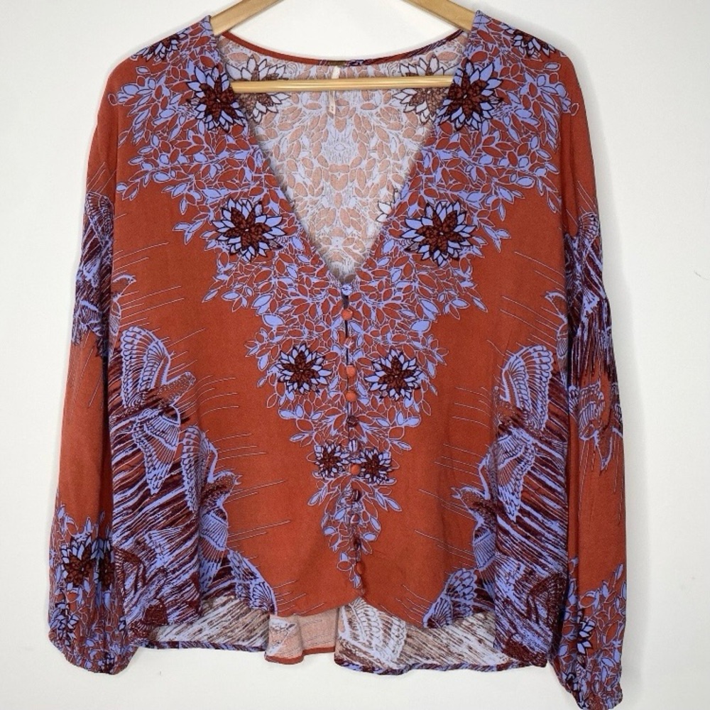 Free People Birds of a Feather Boho Peasant Blouse Top Women’s Size Medium - Picture 2 of 6